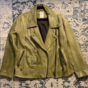 We The Free Jealousy Leather Moto Jacket size small green avocado